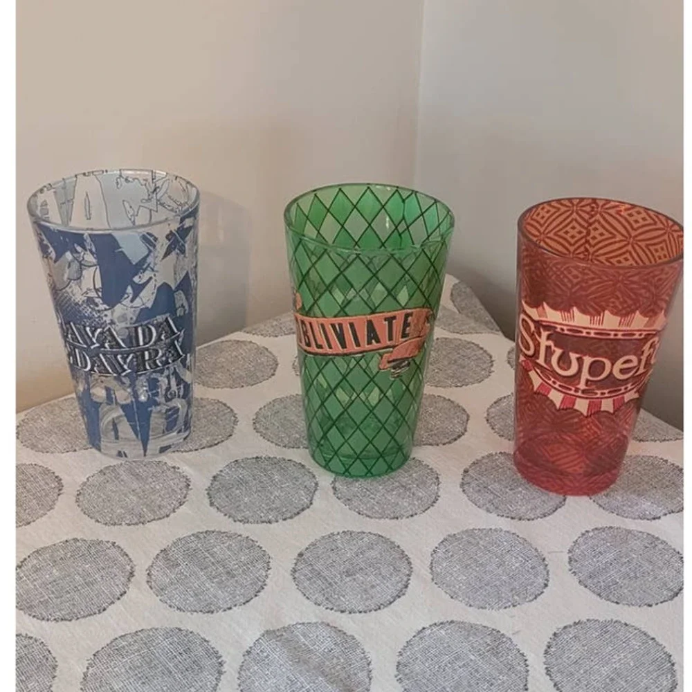 Harry Potter Themed Hogwarts Houses and Spells Drinking Glasses Set of 3
